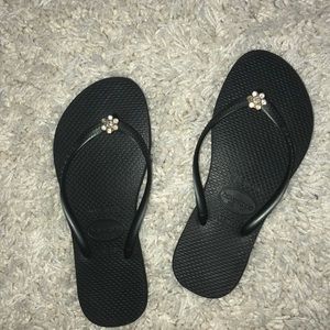 Black with crystal flower Vintage havaianas